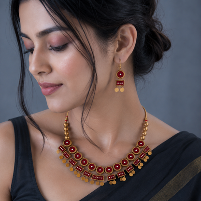 Maroon & Antique Gold Necklace