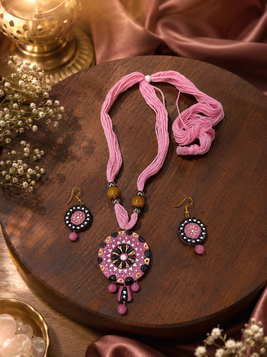 Handmade Pink Terracotta Jewelry Set for Women