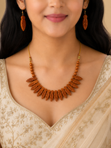 Earthy Terracotta Leaf Necklace & Earring Set