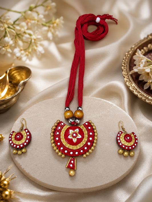 Handmade Red Terracotta Jewelry Set for Women