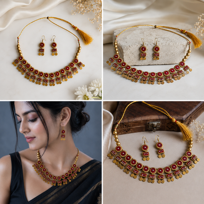 Maroon & Antique Gold Necklace