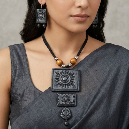 Handmade Blue Tribal Terracotta Jewellery Set for Women