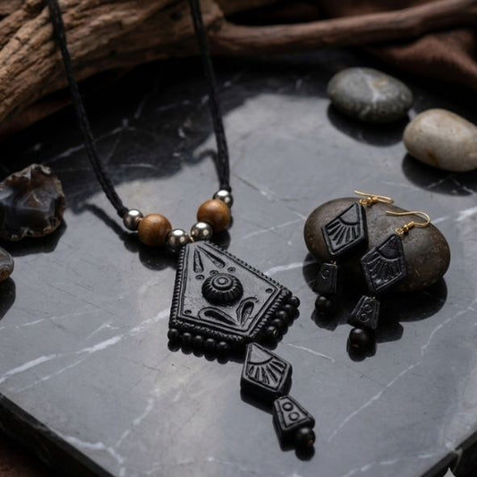 Handmade Tribal Black Jewelry Set – Necklace & Earrings
